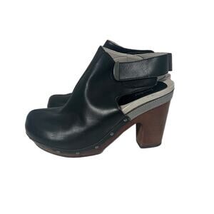 Jambu Handcrafted Clogs Collette Black 8.5 Leather Stack Heel Slingback